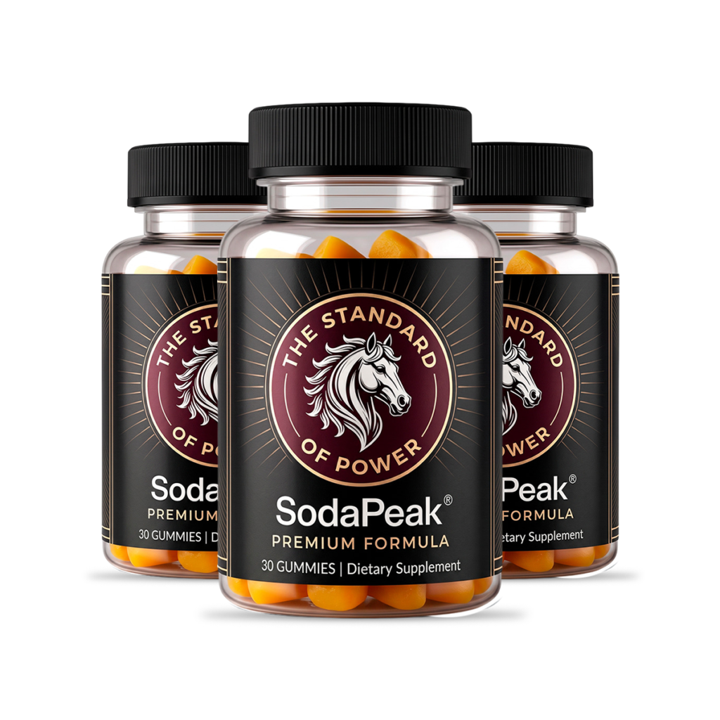 Three bottles of Soda Peak dietary supplement